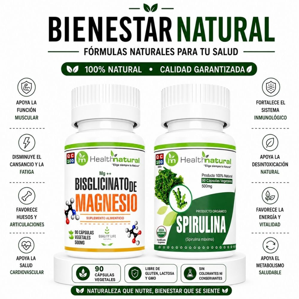 BISGLICINATO DE MAGNESIO HEALTHNATURAL Y SPIRULINA HEALTHNATURAL