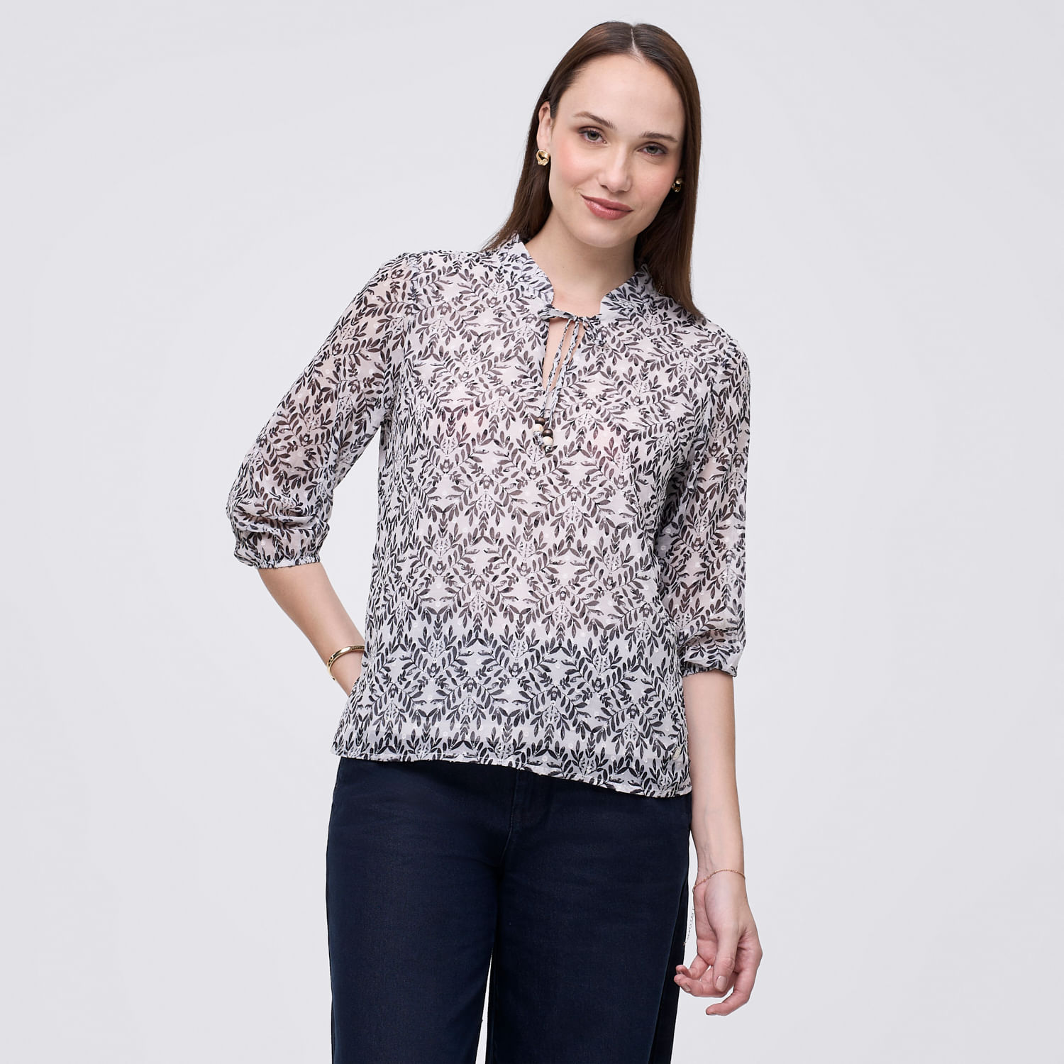 Blusa Mujer Cris Madison Manga 3/4 Grafito Xs