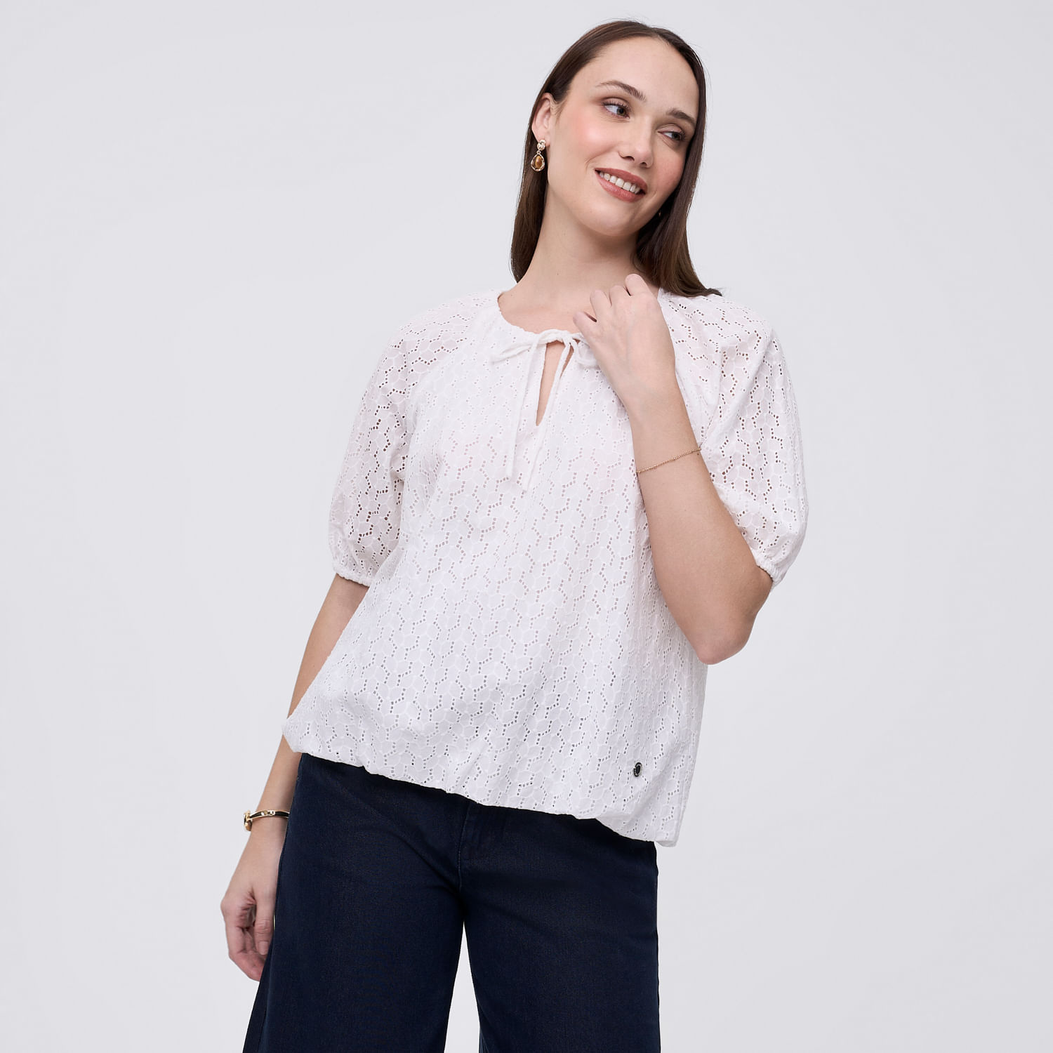 Blusa Mujer Lazo Madison Manga Corta Blanco L