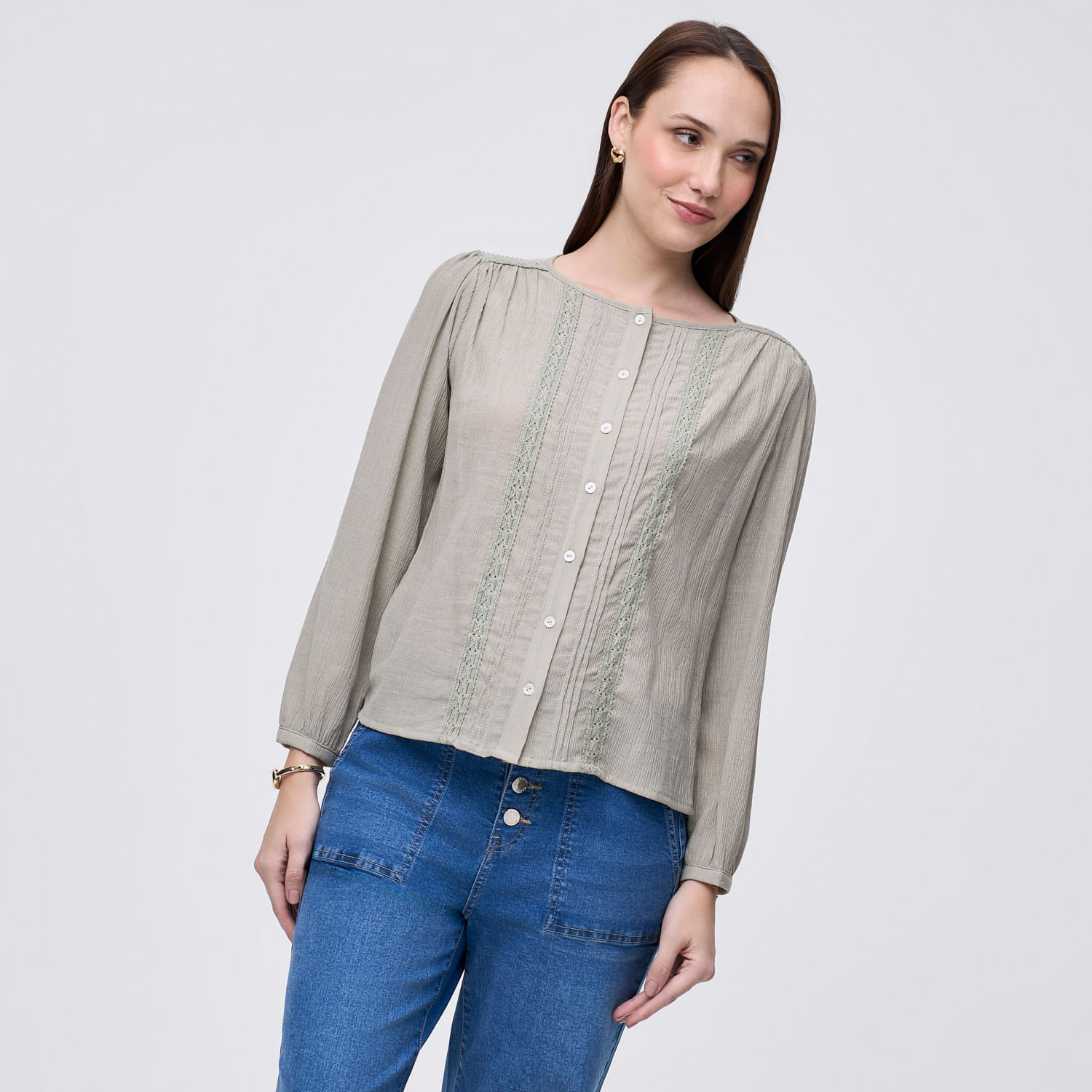 Blusa Mujer Lace Madison Manga Larga Verde M