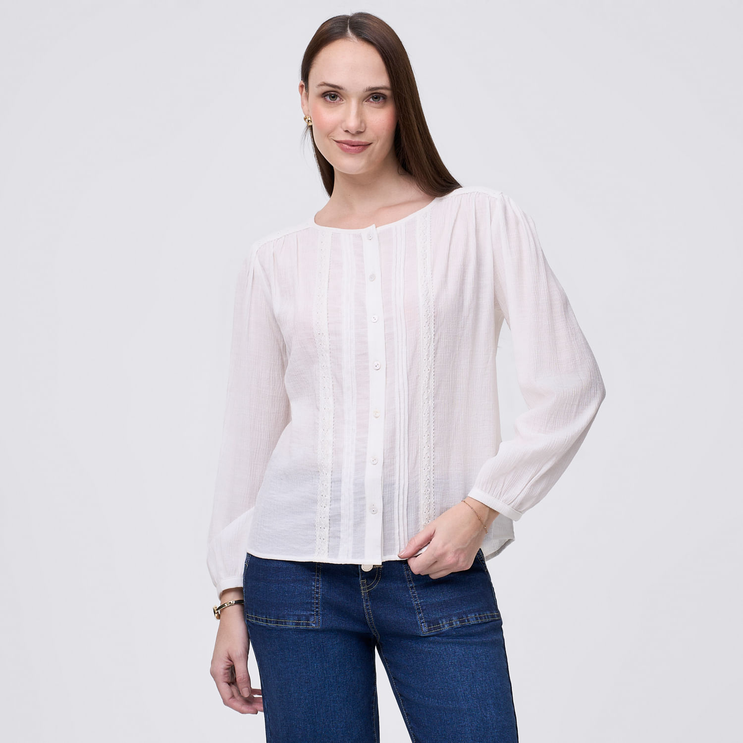 Blusa Mujer Lace Madison Manga Larga Blanco L