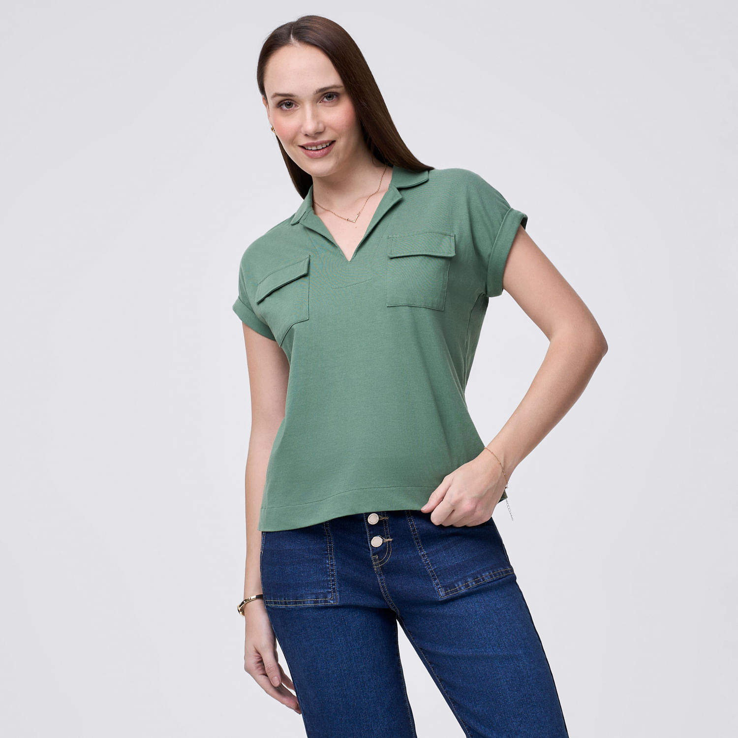 Polo Mujer Pocket Madison Manga Corta Jade L