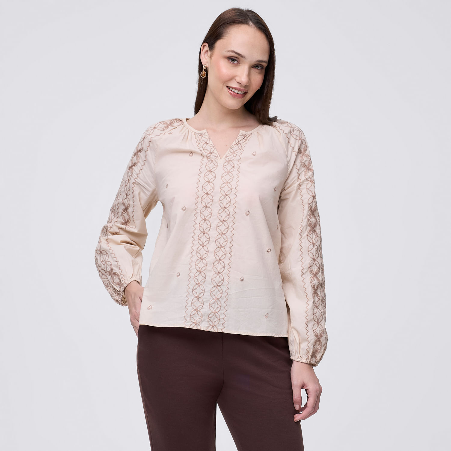 Blusa Mujer Dis Madison Manga 3/4 Crema M
