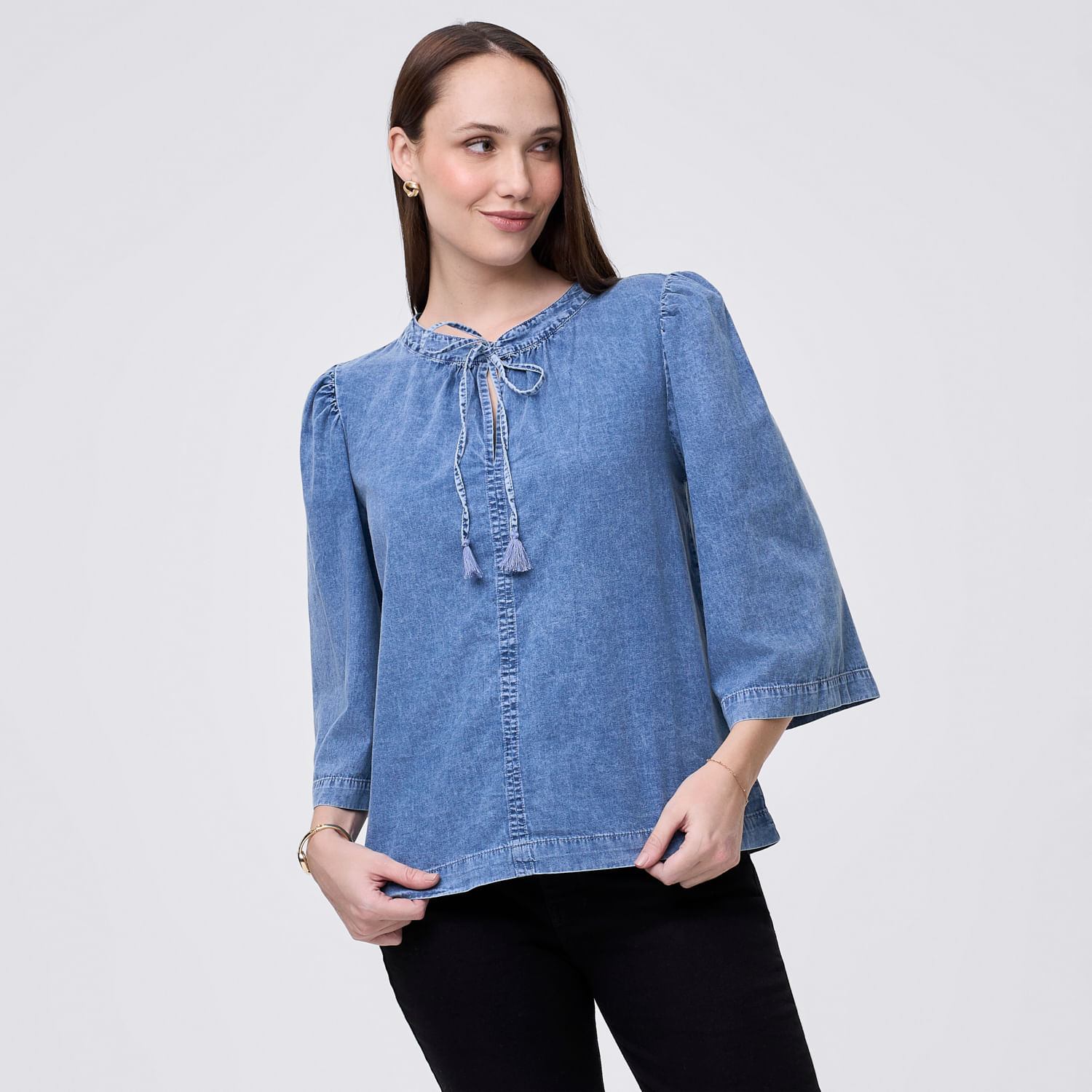 Blusa Mujer Bell Madison Manga 3/4 Azul Acero L