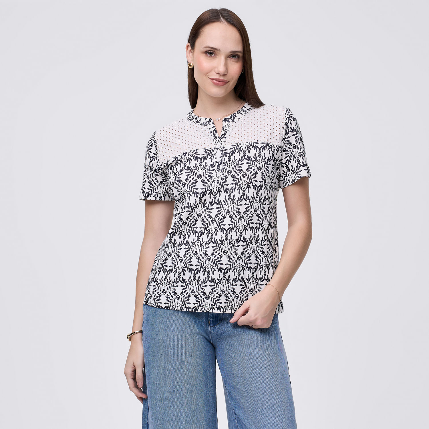Polo Mujer Greca Pechera Madison Manga Corta Grafito Xl