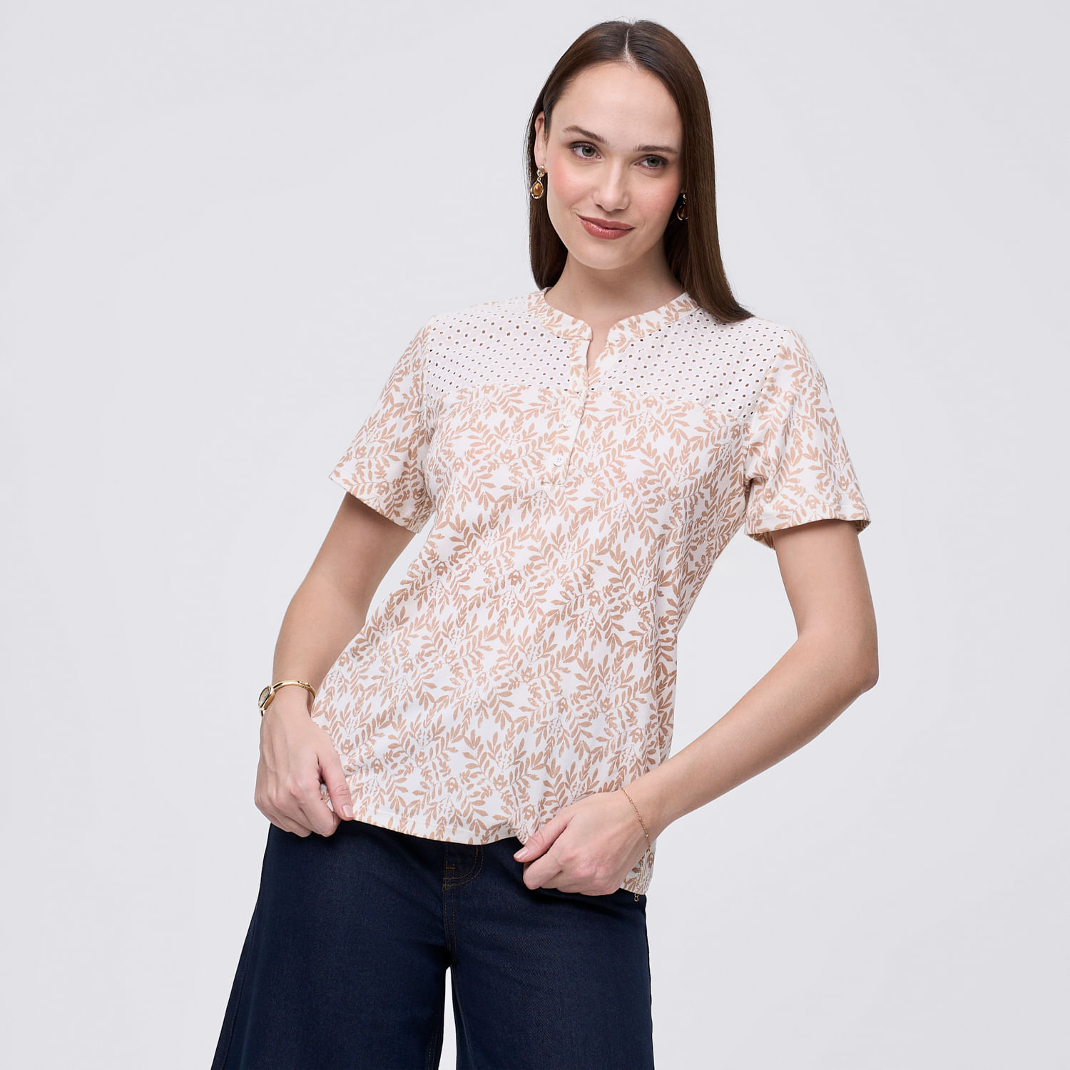 Polo Mujer Greca Pechera Madison Manga Corta Durazno L
