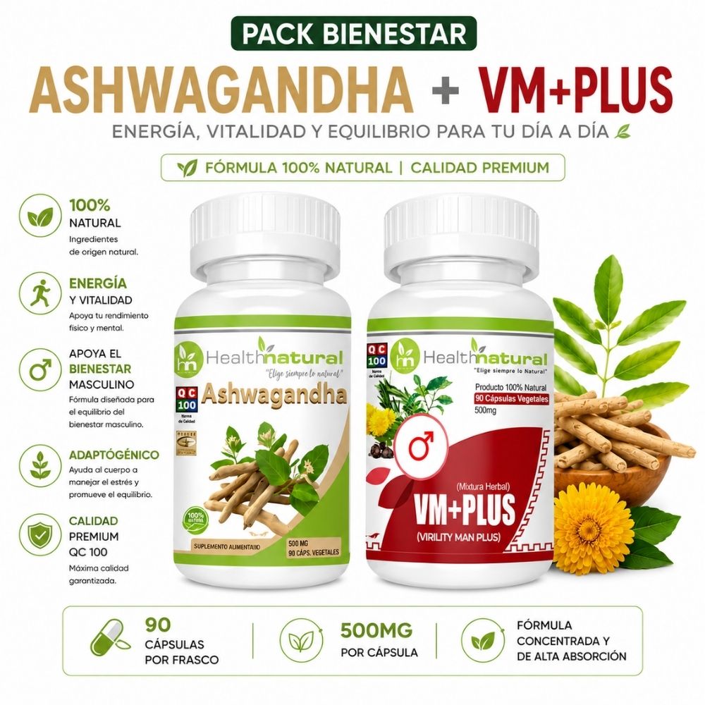ASHWAGANDHA HEALTHNATURAL 500MG Y VMVIRILITY MAN PLUS 500MG