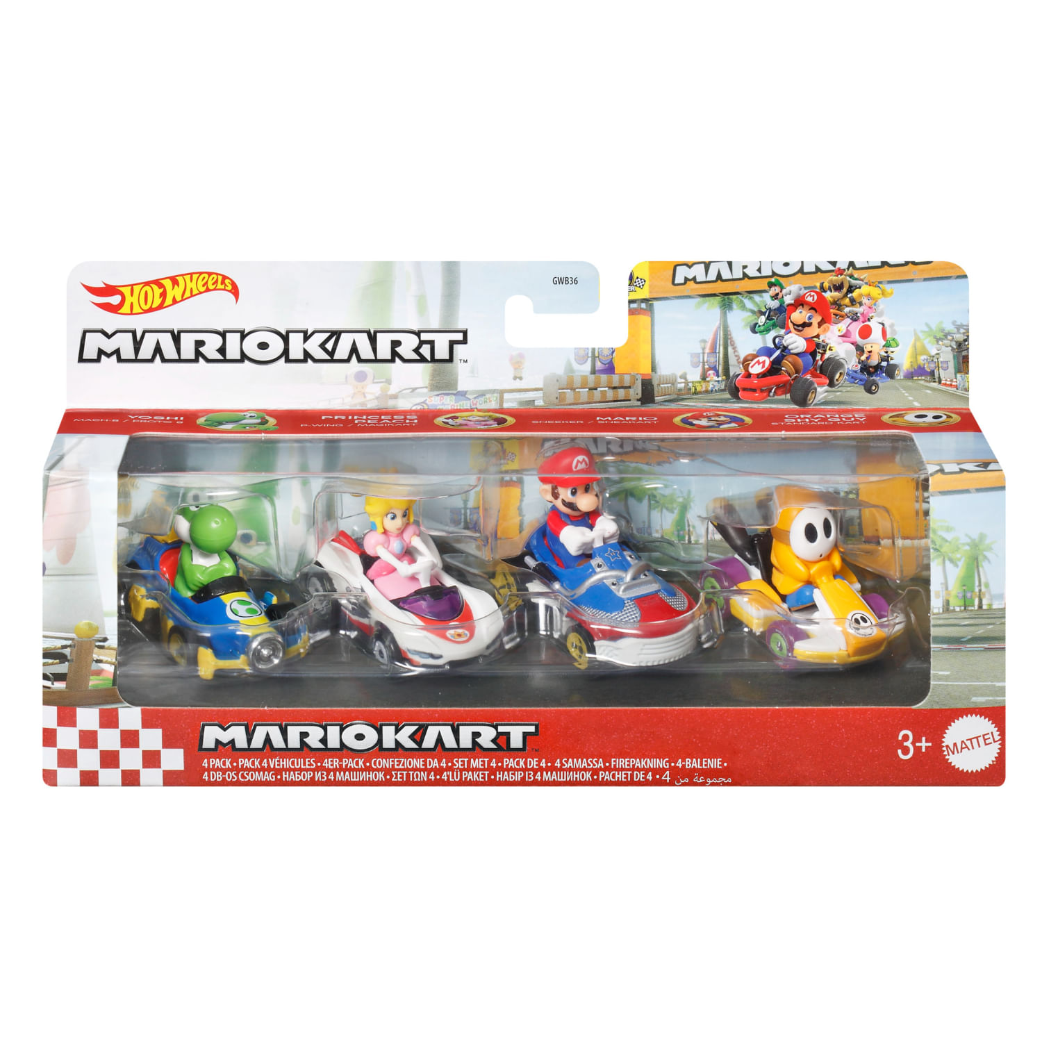 Pack De 4 Vehículos Metálicos Mario Kart Hot Wheels Mattel