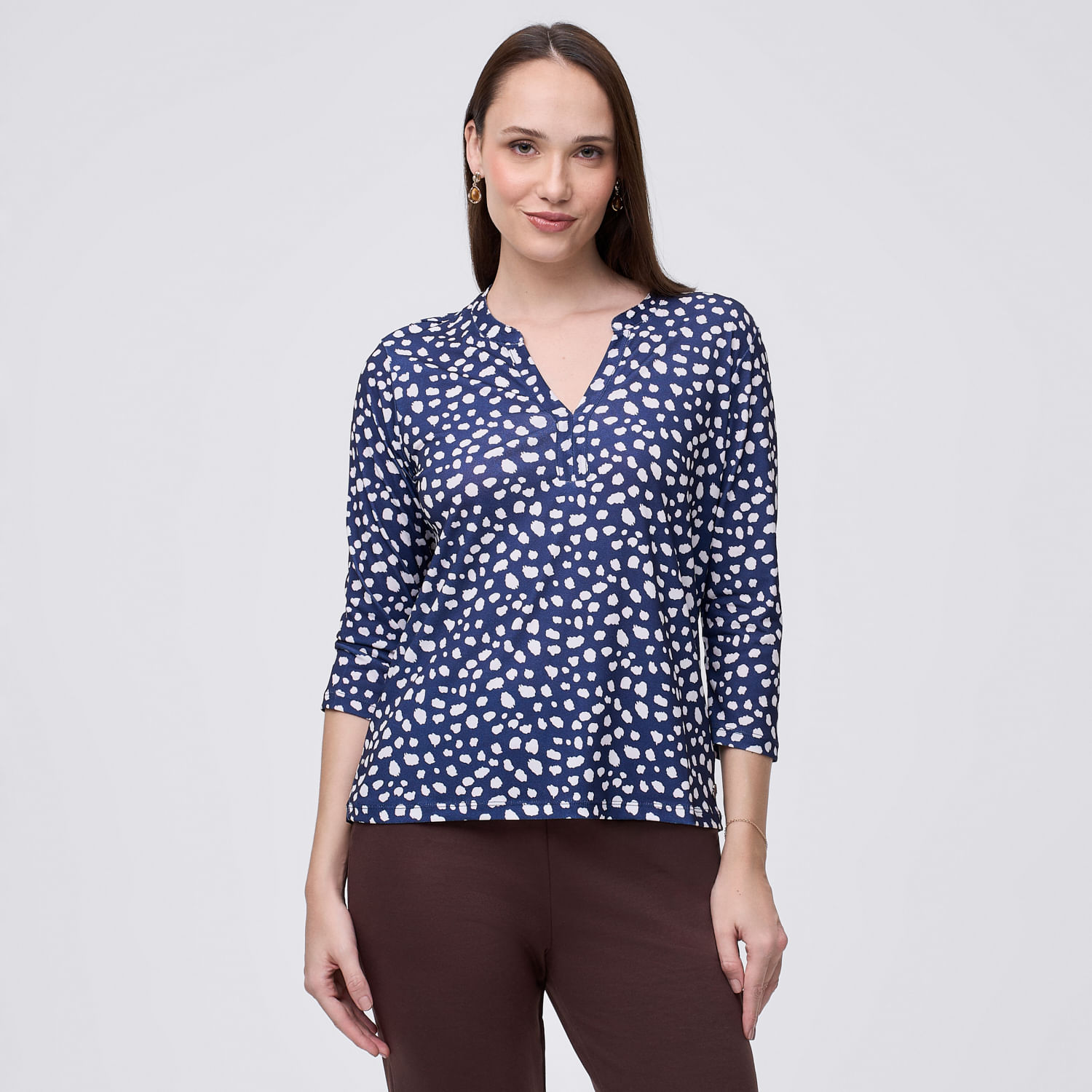 Polo Mujer Crepe Madison Manga 3/4 Azul Marino S