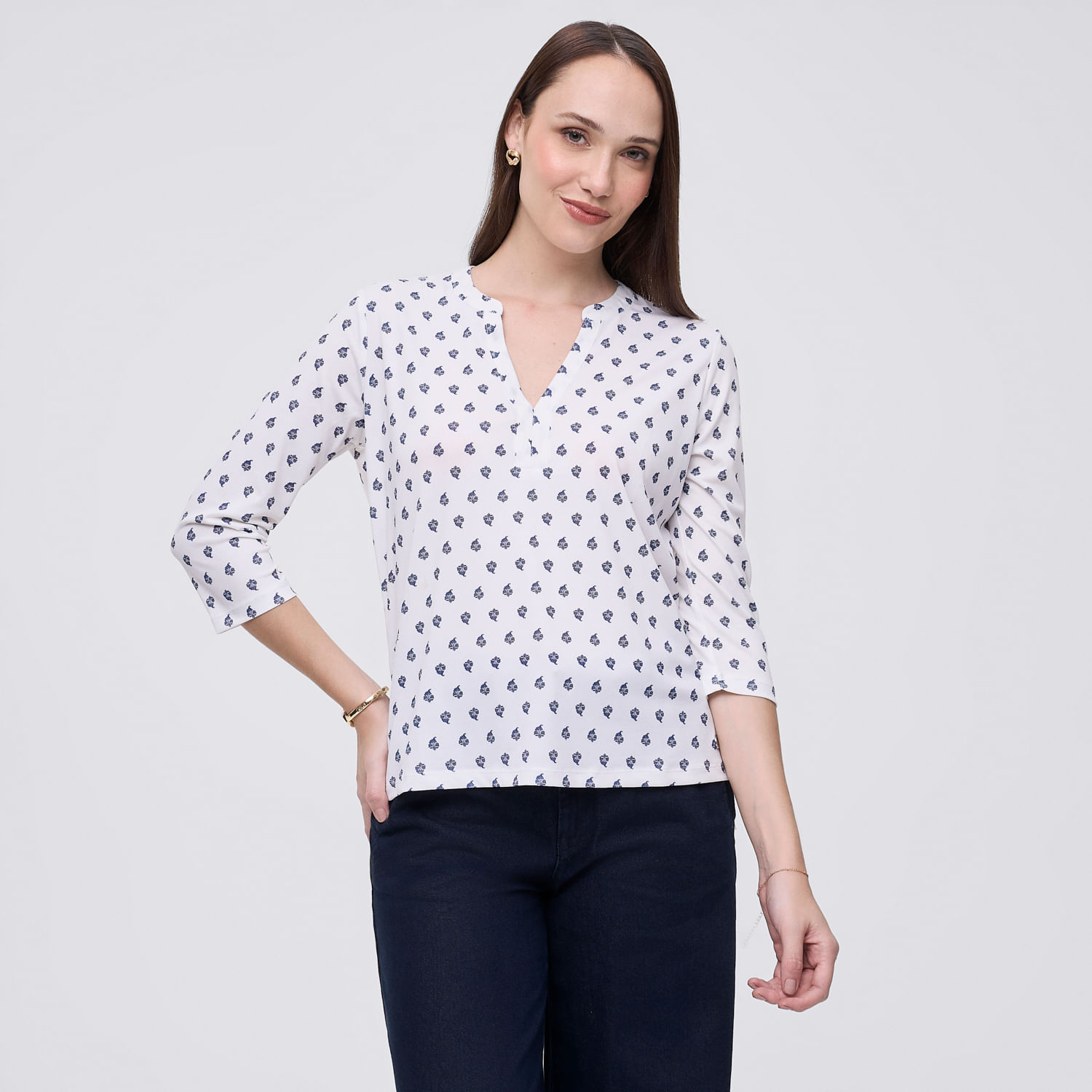 Polo Mujer Crepe Madison Manga 3/4 Blanco M