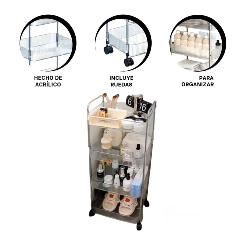 Mueble de Acrilico 4 Niveles con Asas Transparente para Guardar Objetos y Ropa Y Ligas Regalo