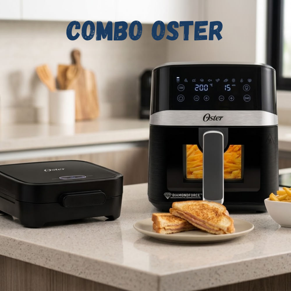 Sandwichera Compacta Oster CKSTSM400-053 Negra 750W mas Freidora de Aire Digital DiamondForce de 4L
