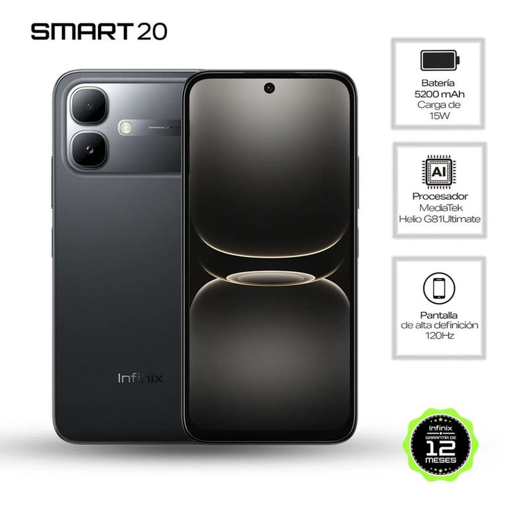 Infinix Smart 20 4G, 4Gb Ram - 128Gb, Color Negro