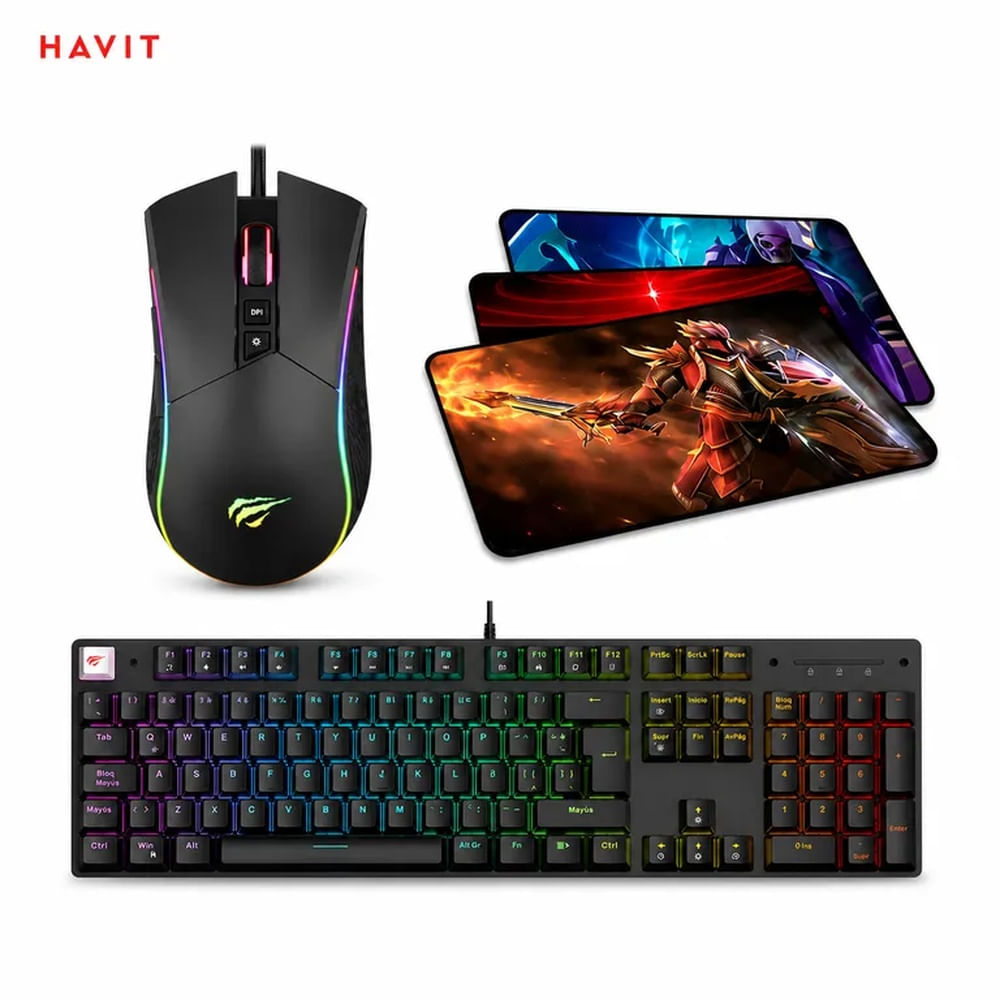 Kit Gamer Havit Teclado Mecánico KB432L Y Mouse MS1001S V2 Y Pad Mouse