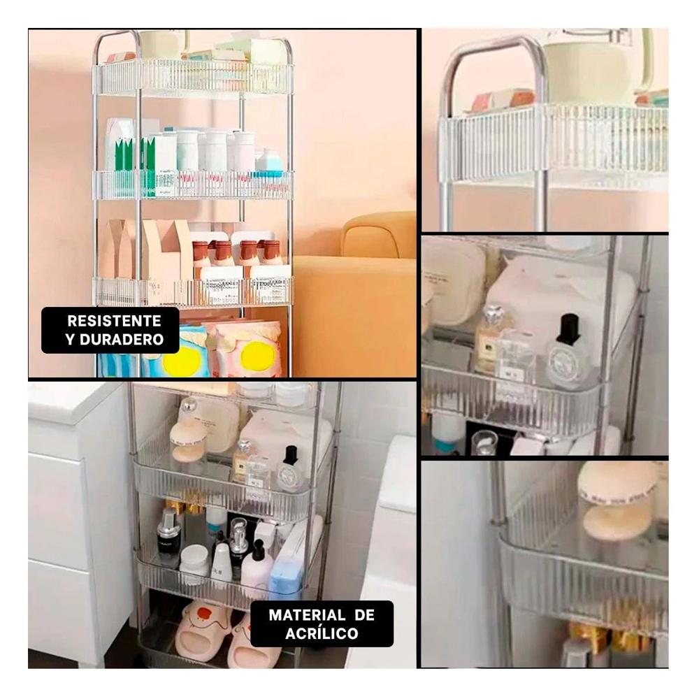 Estante de Acrilico 4 Niveles con Asas Transparente para Decorar y Organizar Casa