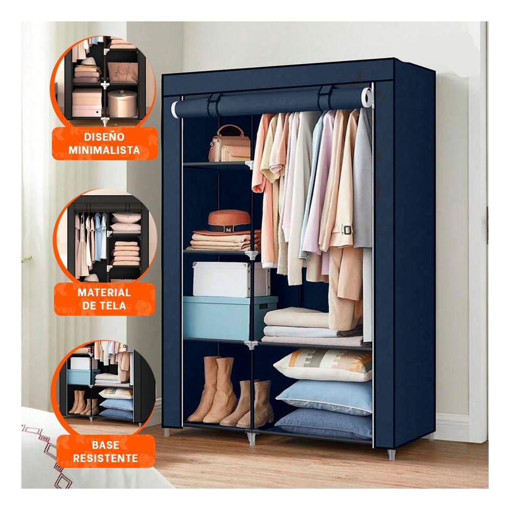 Closet de Tela con Estructura de Metal 105x45x168cm Azul Dormitorio Plus Y notas