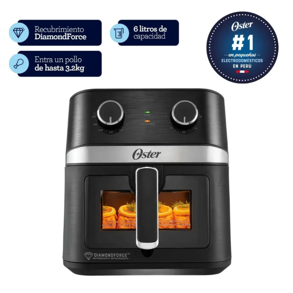 Freidora de Aire Oster 6L Manual con Ventana Negra CKSTAF60WMDF