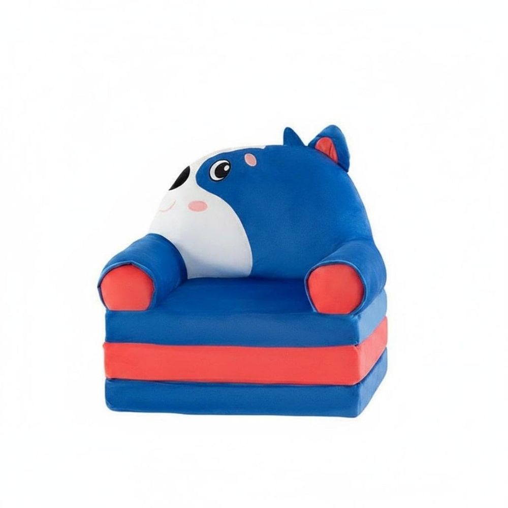 Mini Sofa cama para Bebé y Niños de Peluche de Perrito Azul con Rojo