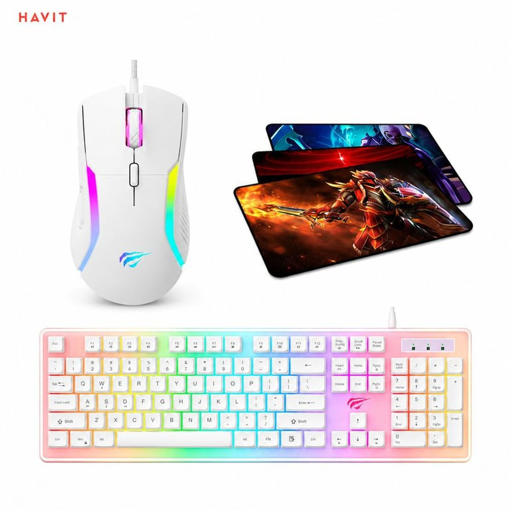 Kit Gamer Havit 3 en 1 Teclado KB876L-SP Y Mouse MS1001S Y Pad Mouse