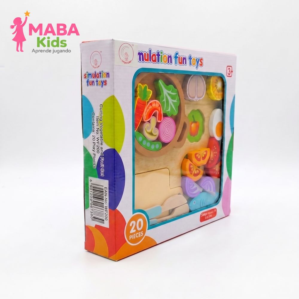 Set de Alimentos de Madera para Cortar con Utensilios
