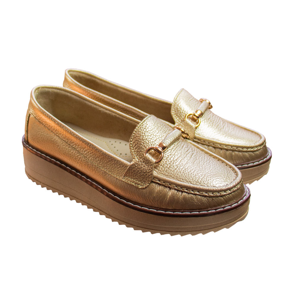 Mocasin Plataforma Mujer Corelli Daniela Cuero Platino Talla 35
