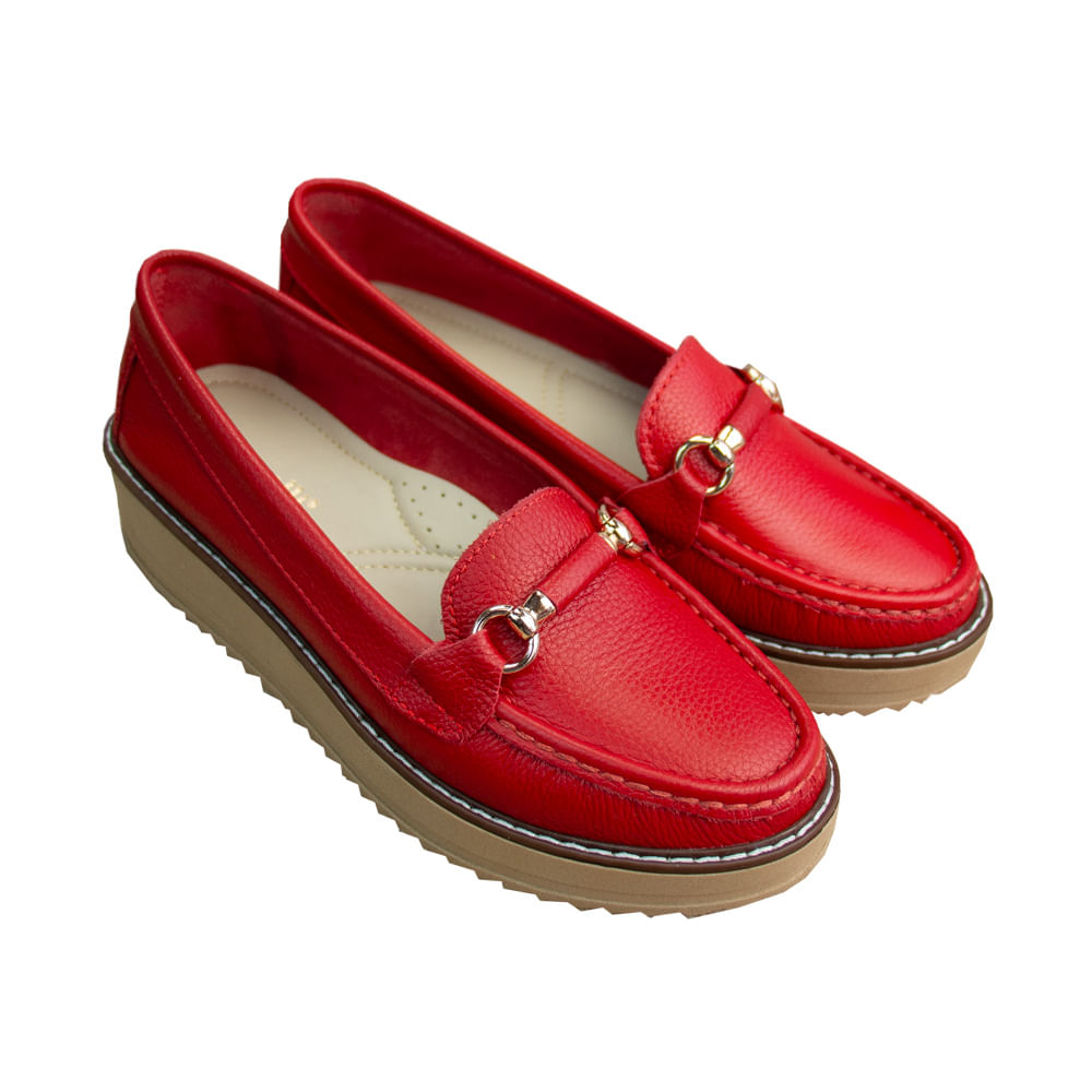 Mocasin Plataforma Mujer Corelli Daniela Cuero Rojo Vivo Talla 38