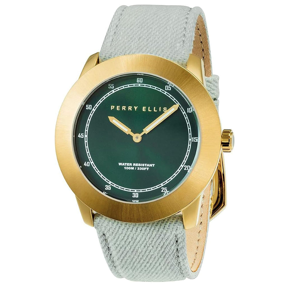 Reloj Perry Ellis New Slim Line 11003-05 Correa de Cuero y Denim Dial Verde