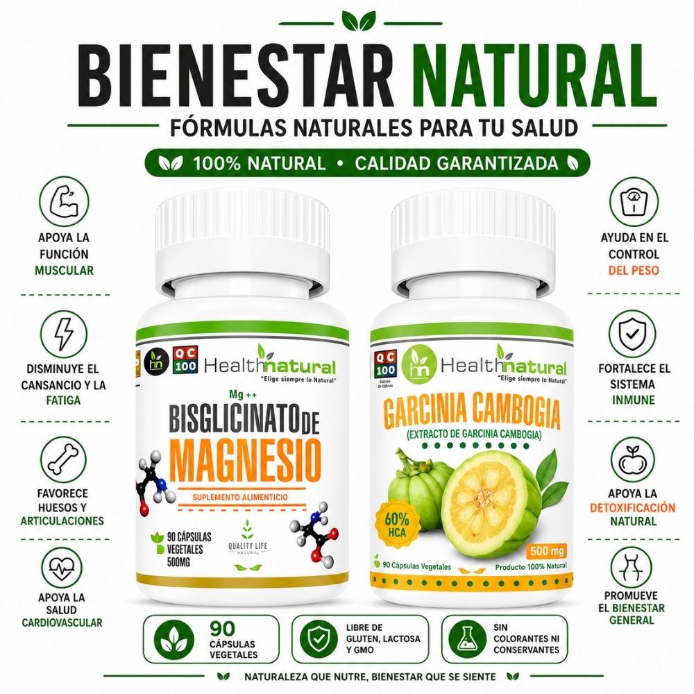 BISGLICINATO MAGNESIO HEALTHNATURAL Y GARCINIA CAMBOGIA HEALTHNATURAL