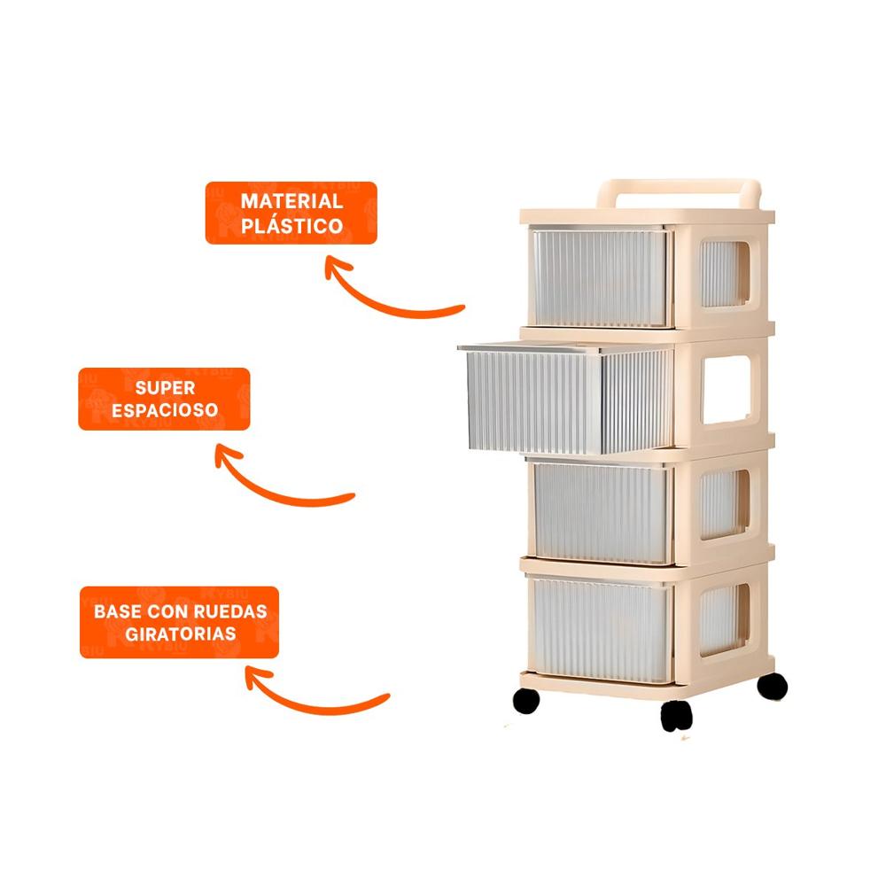 Mueble Organizador Cerrado con Cajones 4 Niveles y Asa Beige Claro Funcional YLigas Regalo