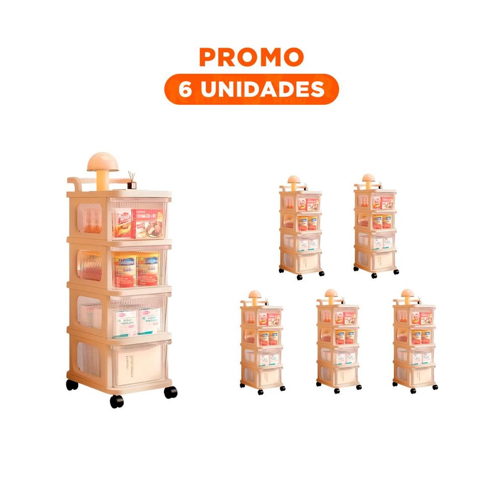 Pack6 Unidad de Almacenaje Cerrada con Cajones 4 Niveles y Asa Beige Claro Multiuso