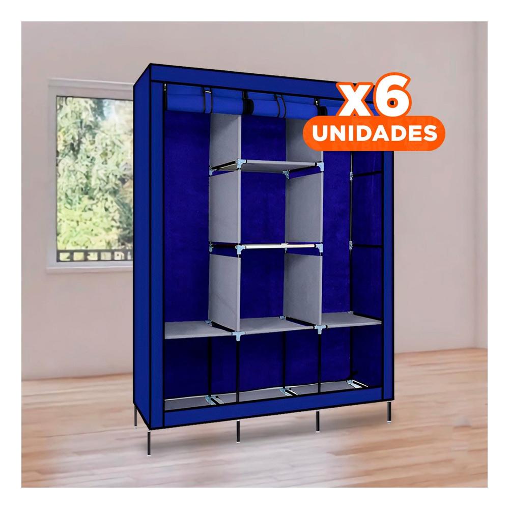 Pack6 Guardarropa Portatil de Tela con Estructura Metalica Azul 175x45x130cm YPapel Regalo