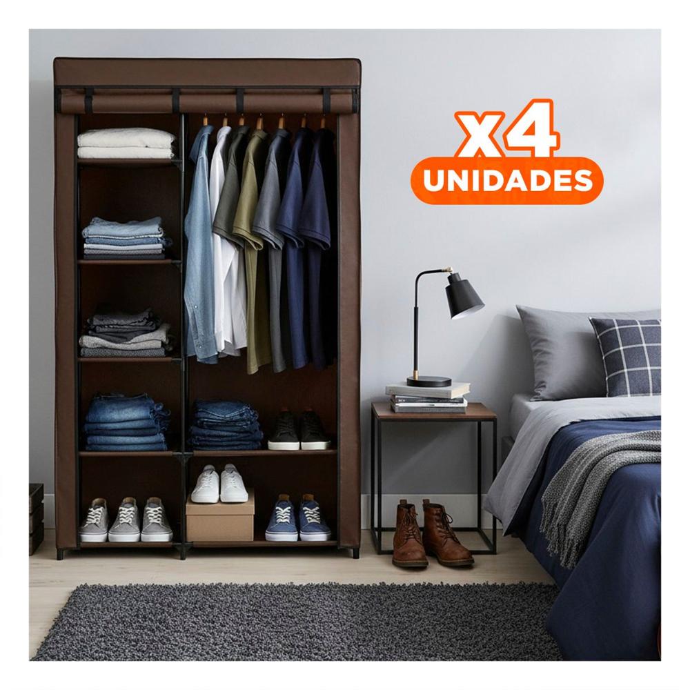Pack4 Closet Portatil Textil con Base Metalica Firme Marron para Casa 105x45x168cm