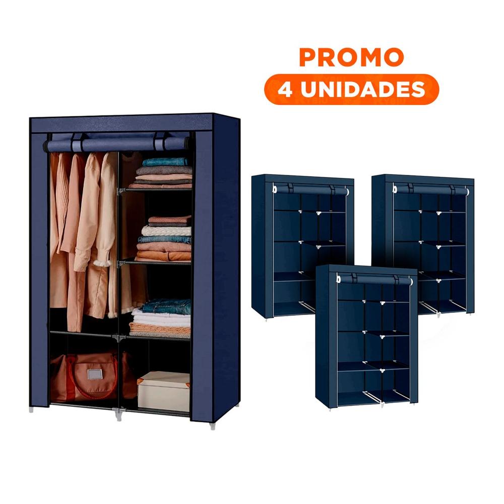 Pack4 Guardarropa Textil con Tubos de Metal Plomo Uso Diario 105x45x168cm Y Regalo Sticker
