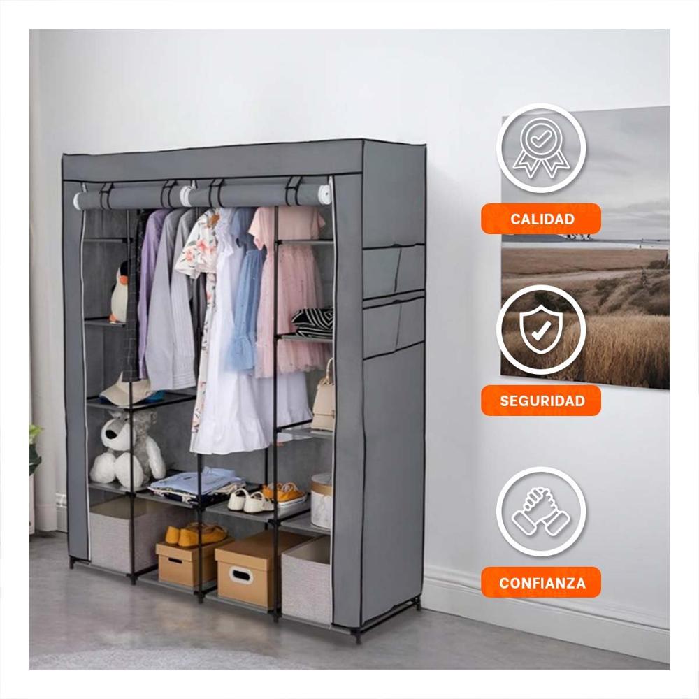Guardarropa Compacto Textil Plegable con Tubos de Metal Plomo 175x45x130cm Y Papel Regalo