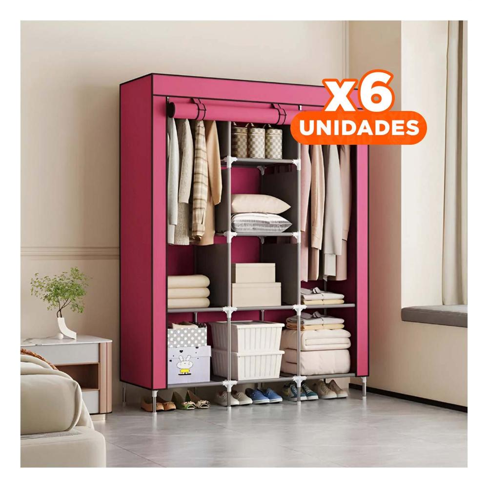 Pack6 Guardarropa Textil con Tubos de Metal Guinda Casa 175x45x130cm Y Regalo Sticker