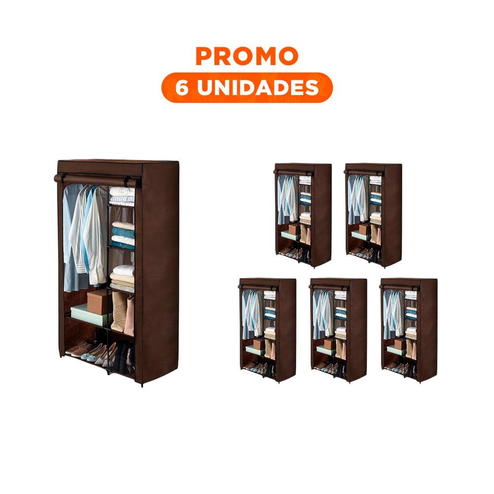 Pack6 Guardarropa Practico Textil con Estructura Metalica Marron Moderno 105x45x168cm