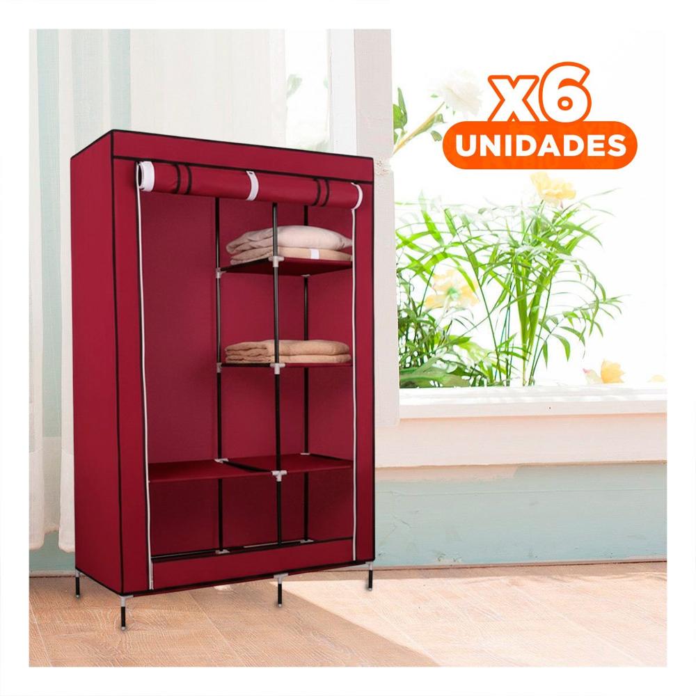Pack6 Guardarropa Portatil de Tela con Estructura Metalica Guinda 105x45x168cm Y Papel Regalo