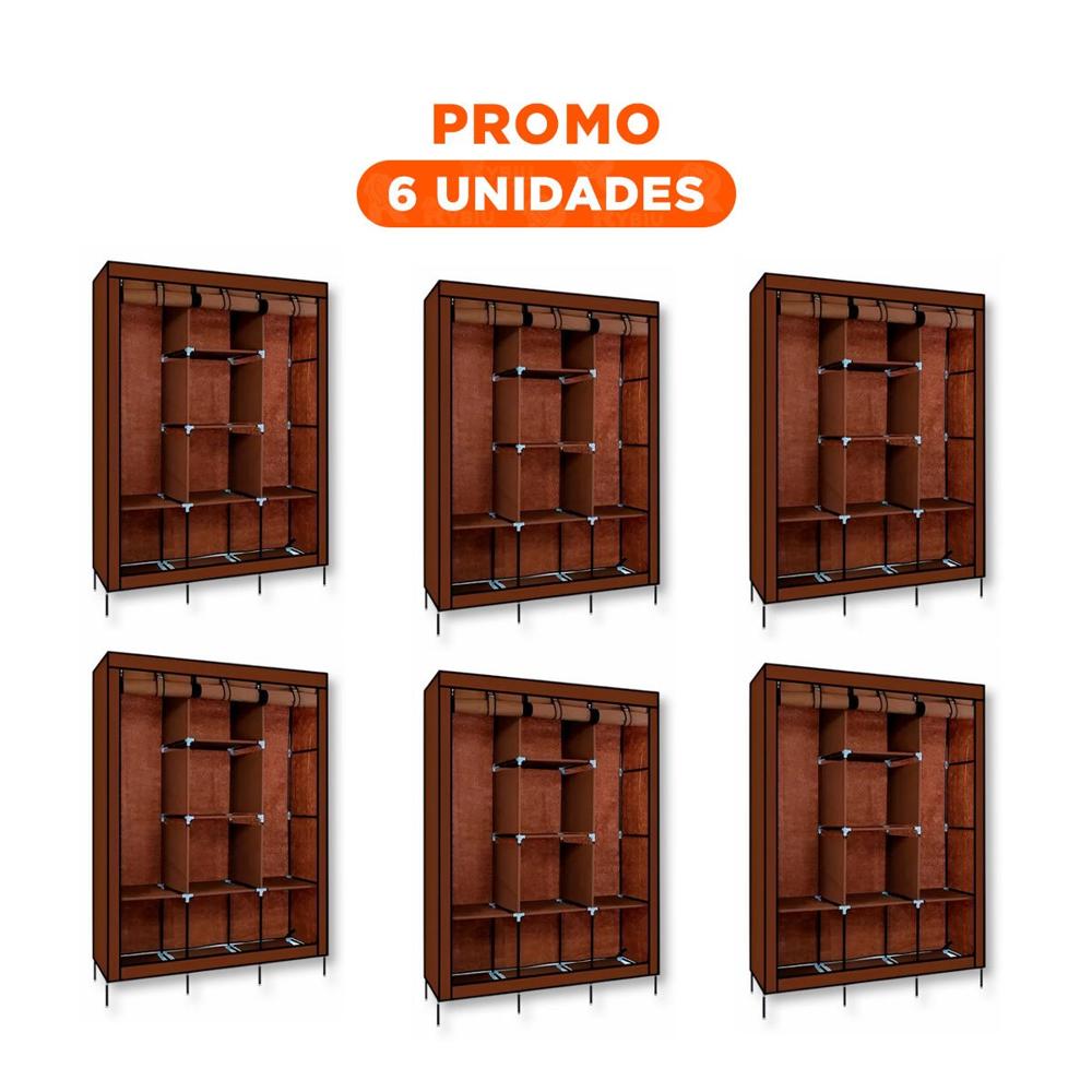 Pack6 Guardarropa Practico Textil con Estructura Metalica Marron 175x45x130cm