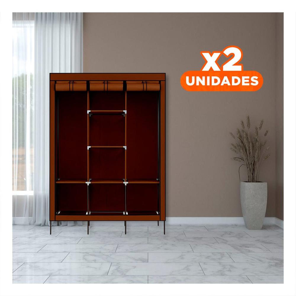 Pack2 Closet Practico Textil con Base Metalica Marron Hogar 175x45x130cm YPapel Regalo