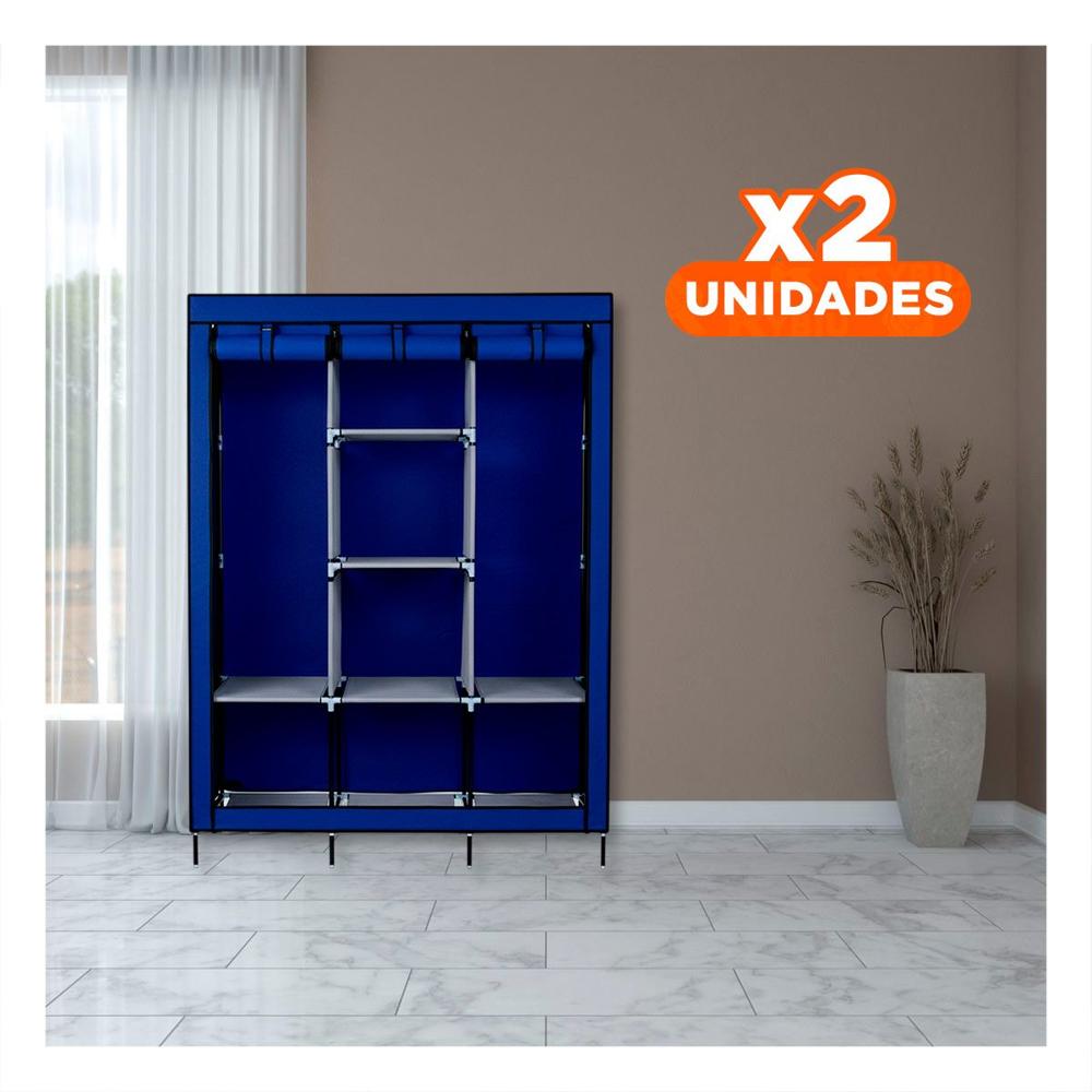 Pack2 Closet Practico Textil con Base Metalica Azul Hogar 175x45x130cm YPapel Regalo