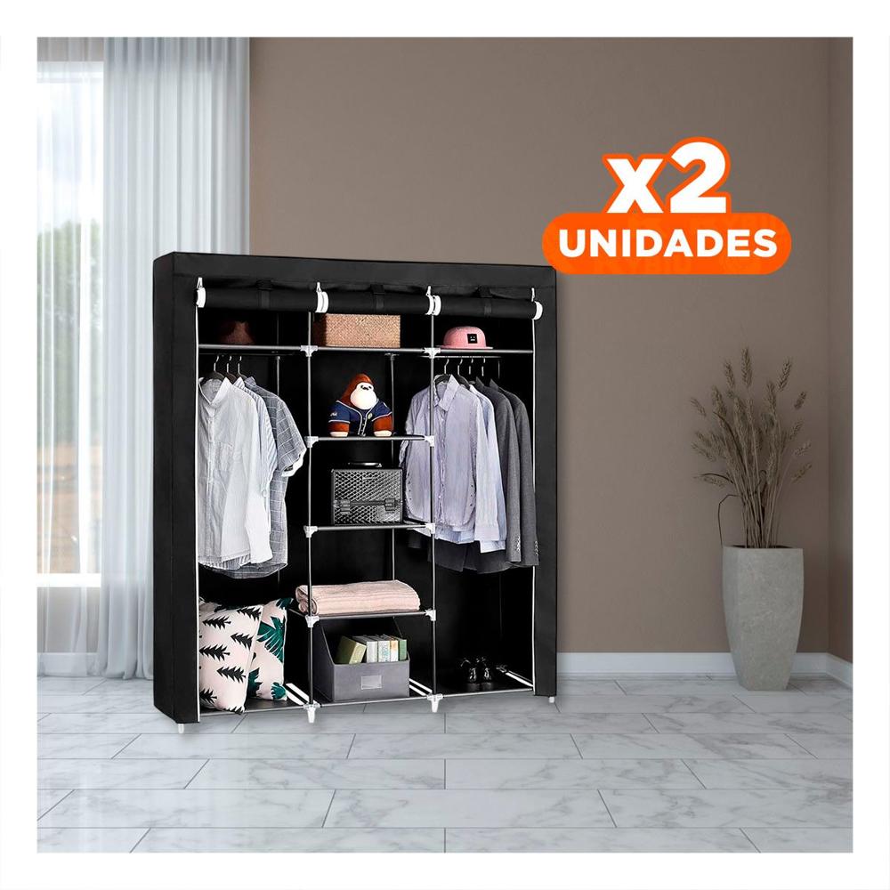 Pack2 Closet Practico Textil con Base Metalica Firme Negro Hogar 175x45x130cm Y Regalo Sticker