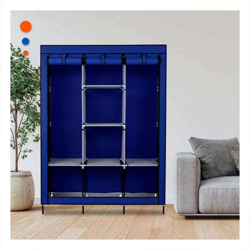 Pack2 Closet Amplio Textil con Soporte Metalico Azul para Casa 175x45x130cm