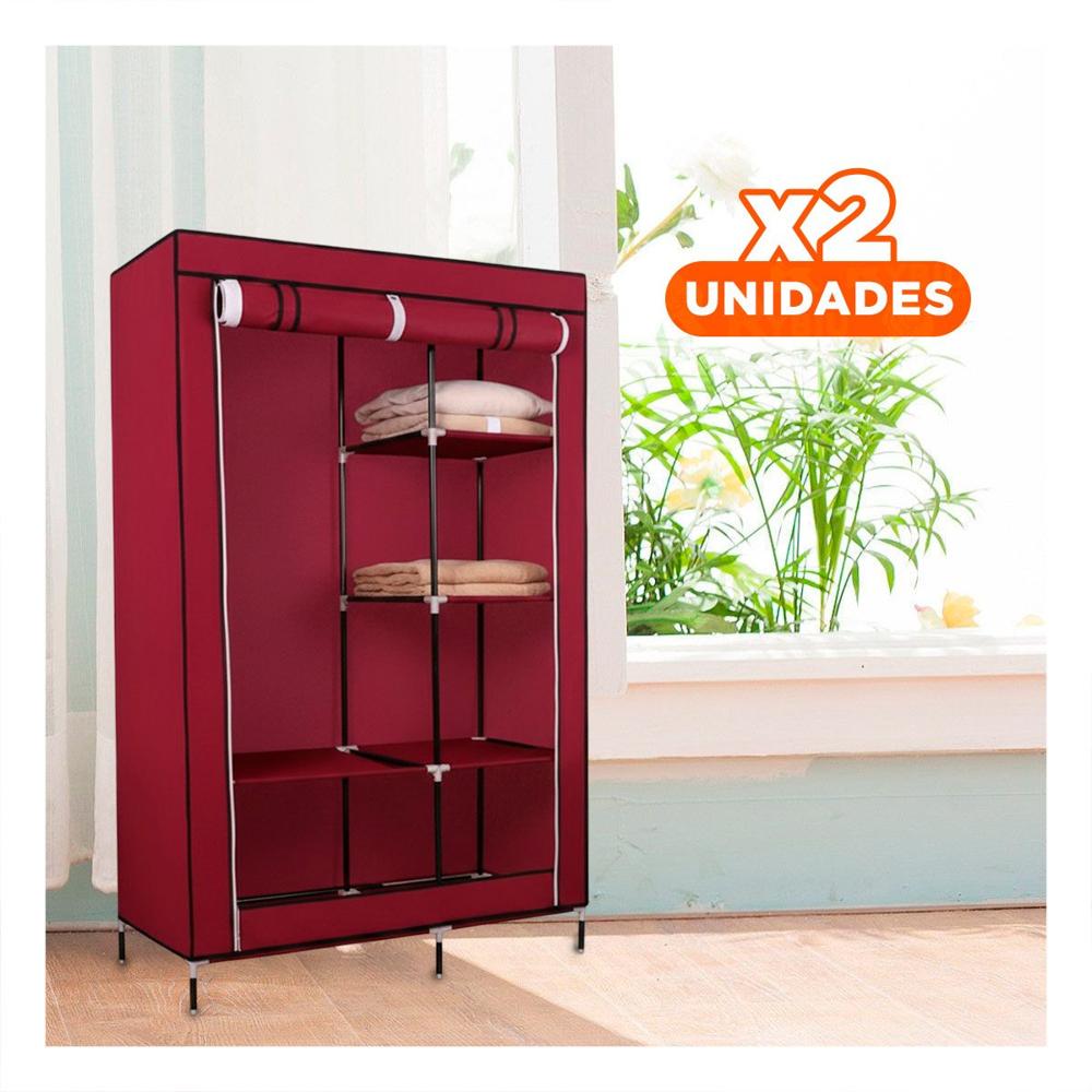 Pack2 Closet Practico Textil con Base Metalica Firme Guinda Hogar 105x45x168cm Y Papel Regalo