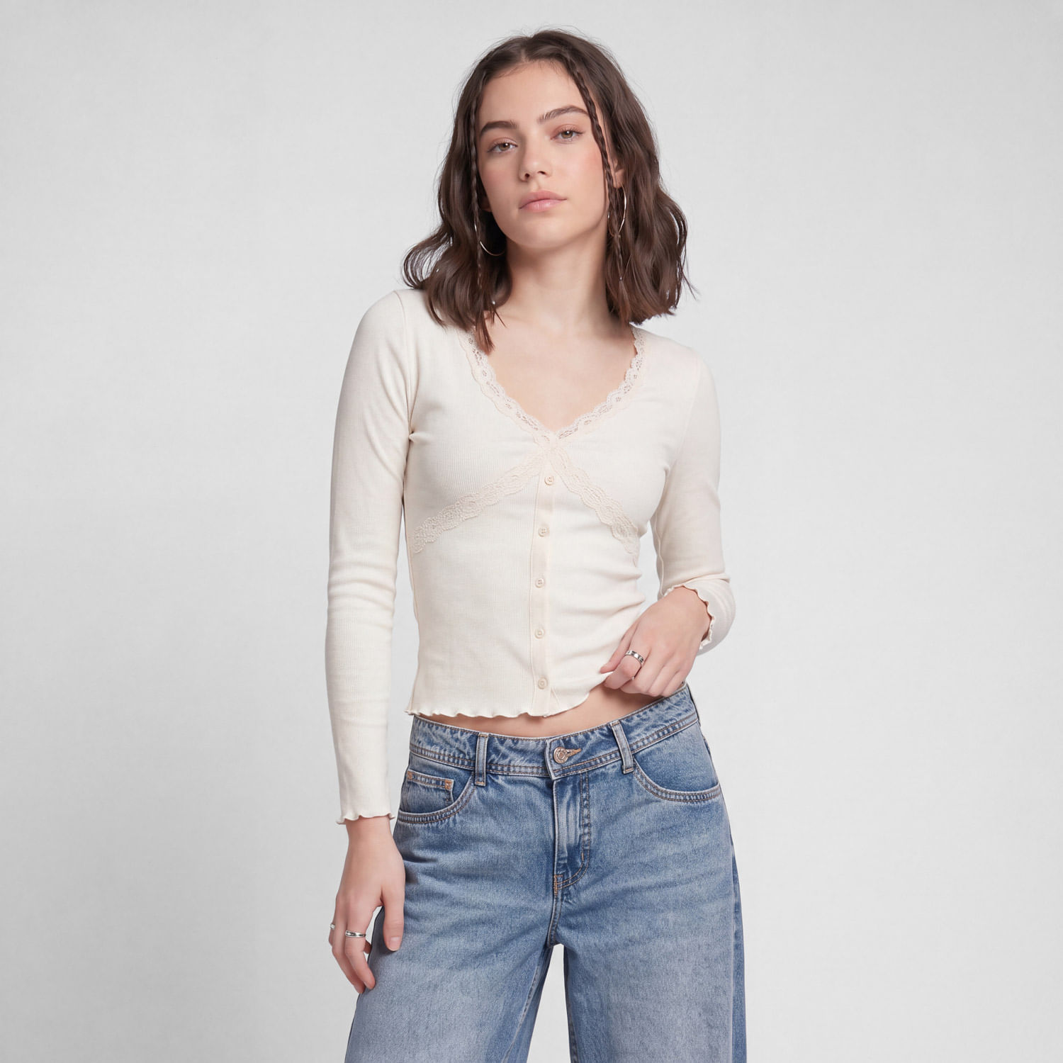 Polo Mujer Kaledy Squeeze Manga Larga Hueso M