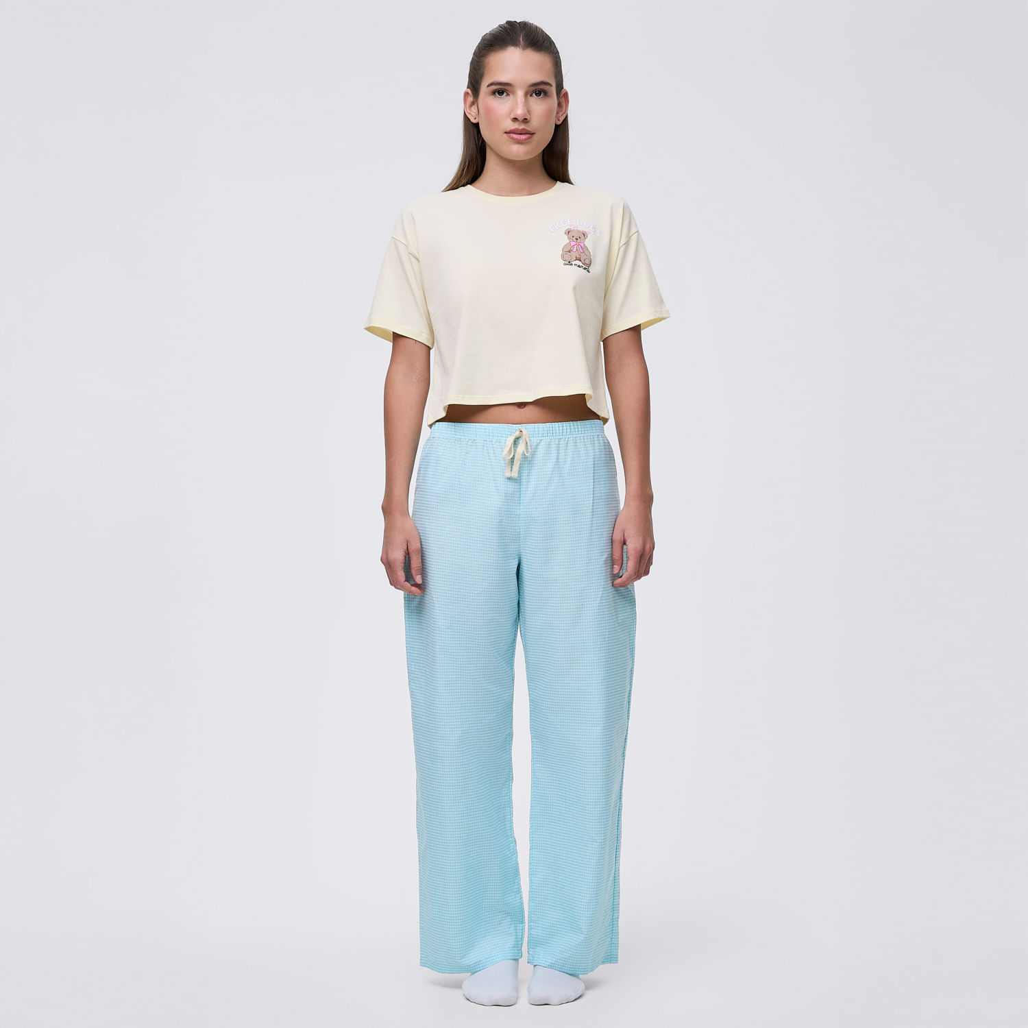 Pijama Mujer Match Hypnotic Manga Corta + Pantalón Celeste Cielo Talla L