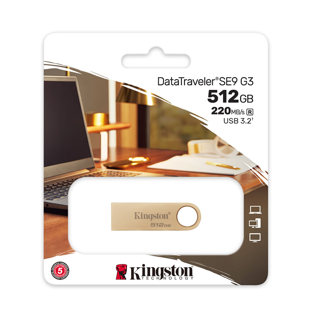 USB Dorado Metálico 512GB 3.2 Gen1 Kingston DataTraveler SE9 G3
