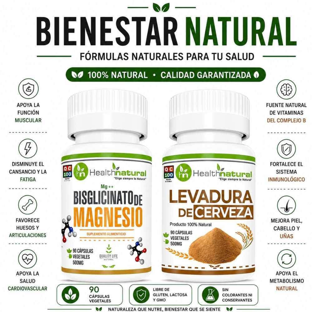 BISGLICINATO MAGNESIO HEALTHNATURAL Y LEVADURA CERVEZA HEALTHNATURAL
