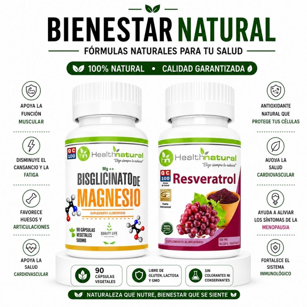 BISGLICINATO MAGNESIO HEALTHNATURAL Y RESVERATROL HEALTHNATURAL