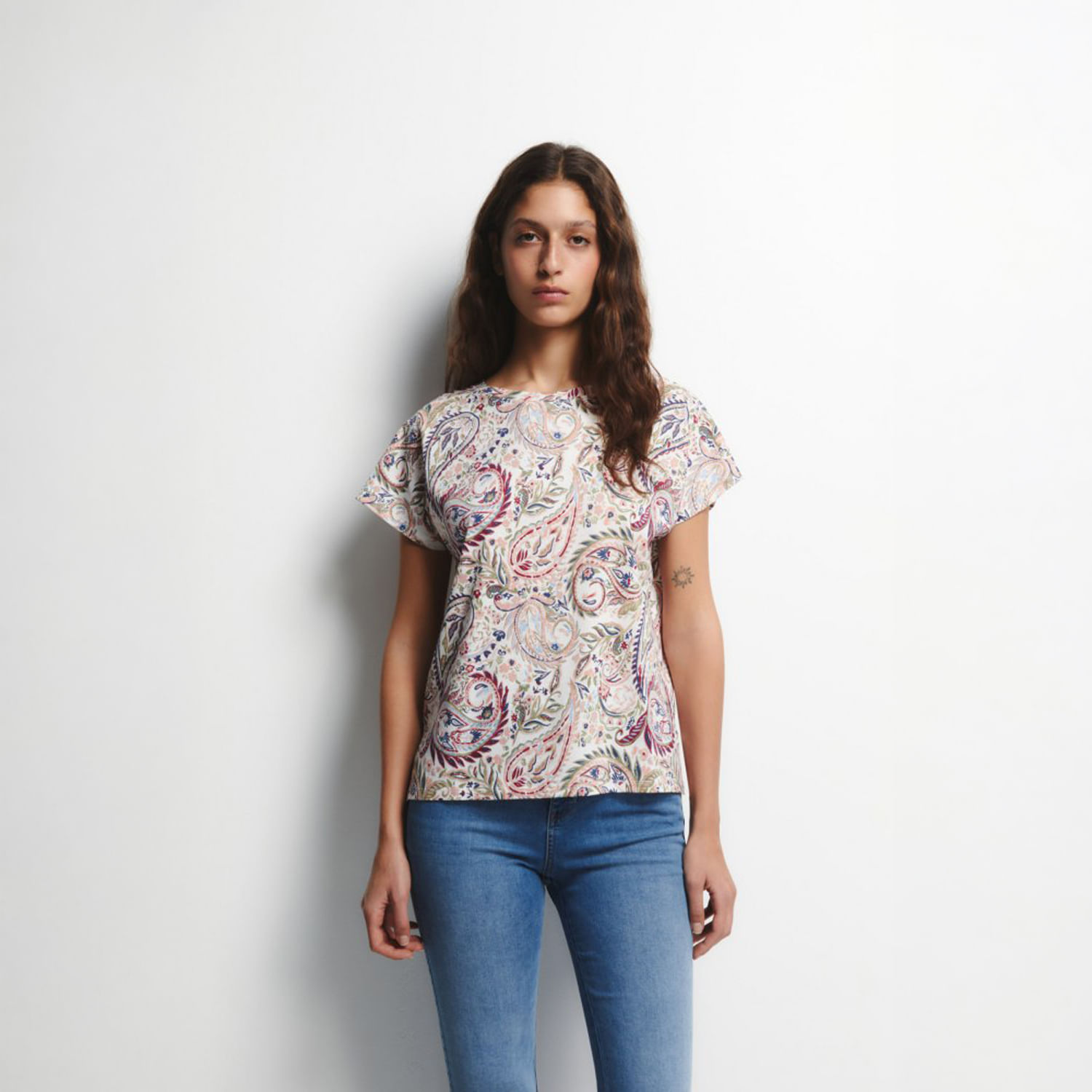 Polo Mujer Sfera Manga Corta Estampada Burdeos