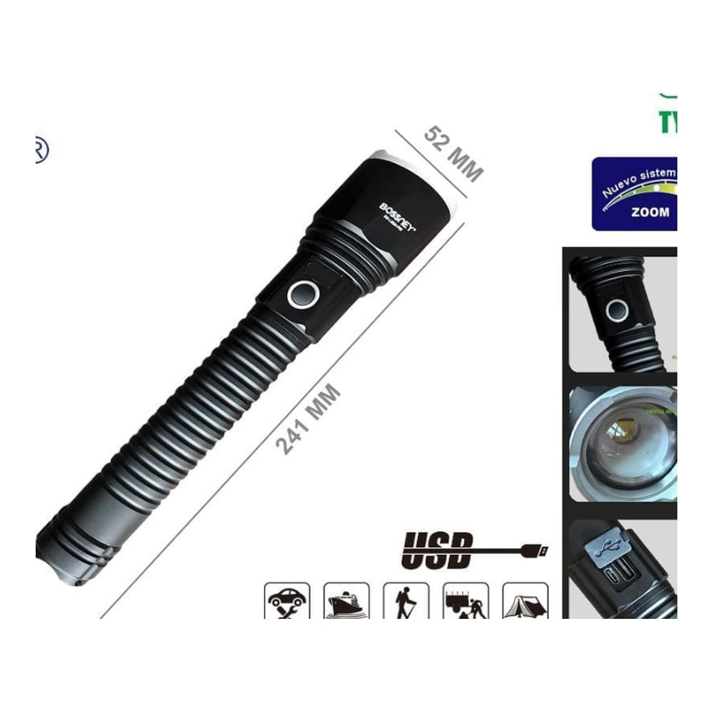 BOSSNEY Linterna LED de Alta Potencia 6000mAh BS-L3324-P90